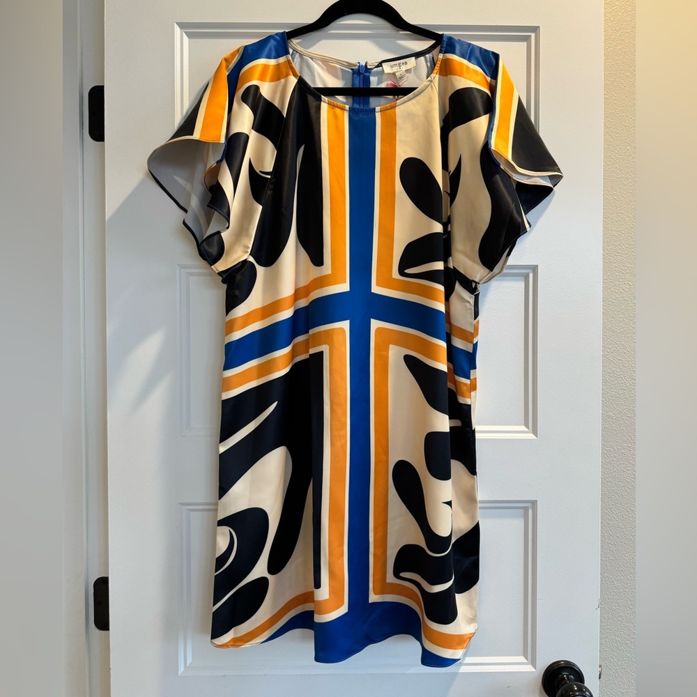 UMGEE USA Women’s Large Abstract Print Shift Dress Flutter Sleeve NWT